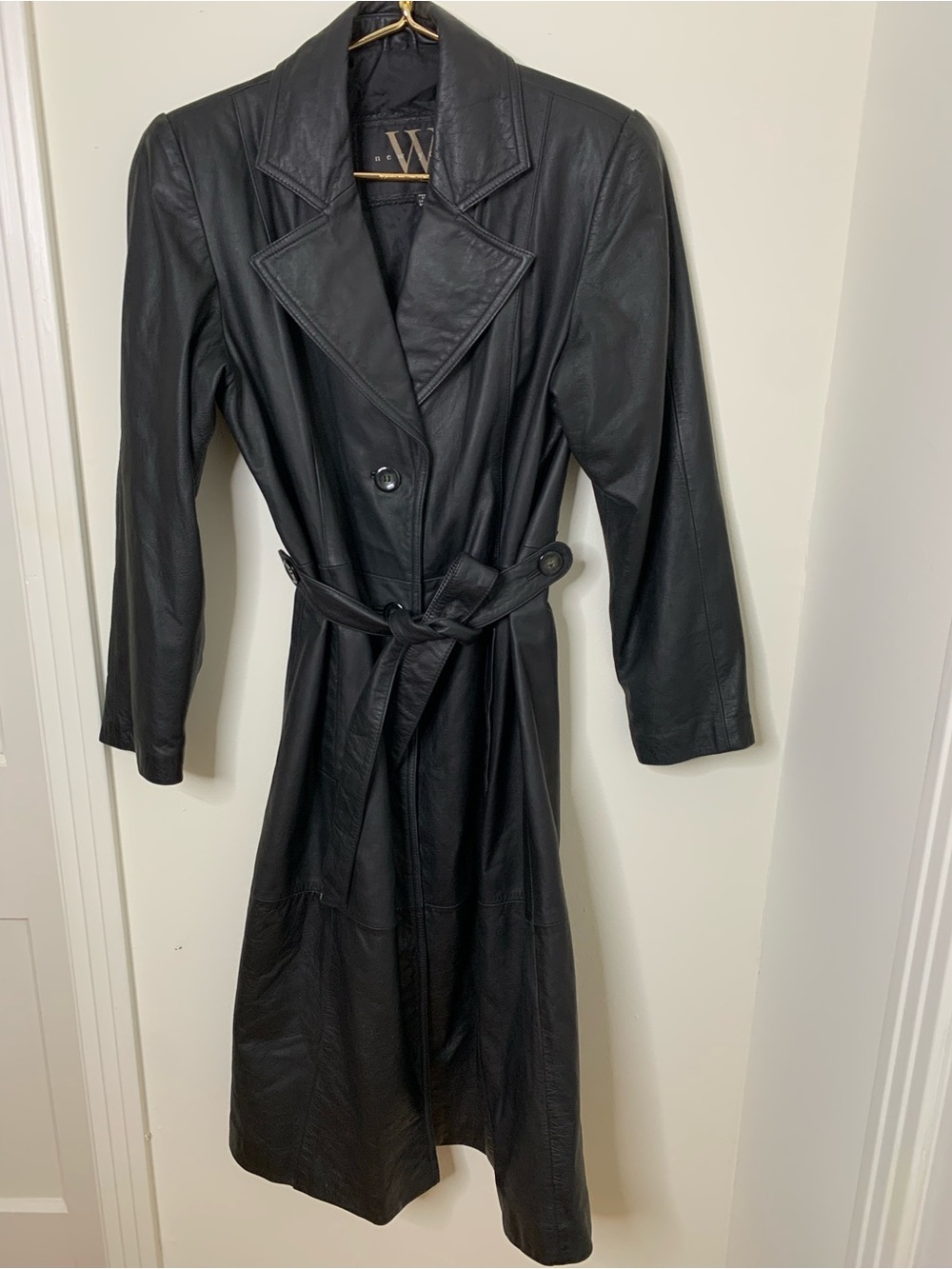Jacket leather trench women’s petite medium PM belted button up